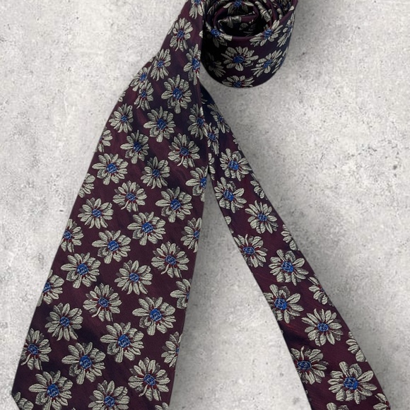ESCADA Burgundy/Blue Floral Silk LUXURY Tie ITALY - Picture 6 of 6